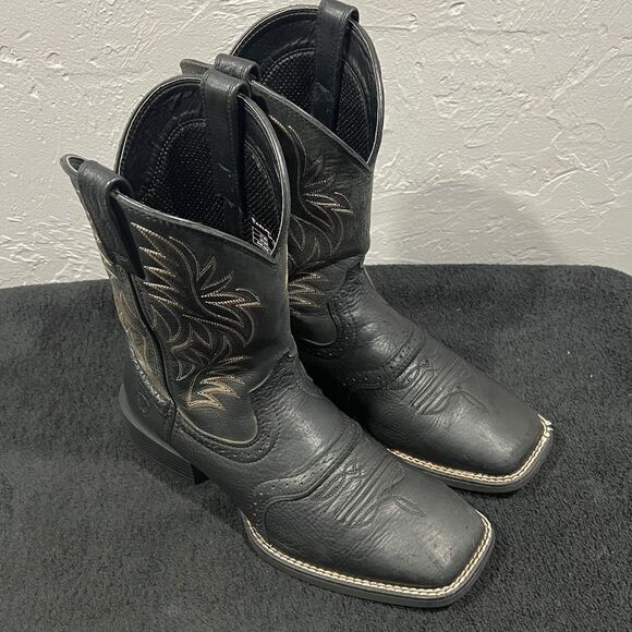 🔥🔥 ARIAT Sport Wide Square Toe Western Cowboy Boot Men Size 9D Black - EXCELLE - Picture 2 of 14
